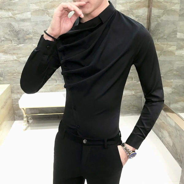 Мъжка риза със странично закопчаване в черен и бял цвят