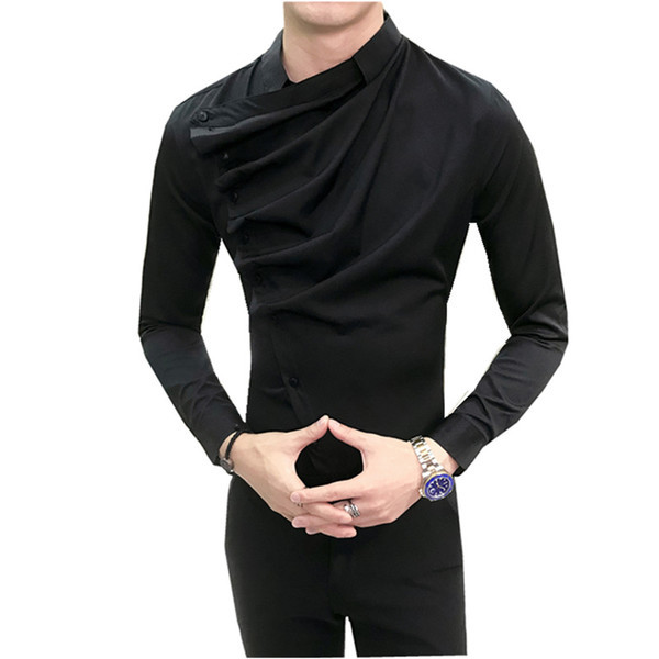 Мъжка риза със странично закопчаване в черен и бял цвят