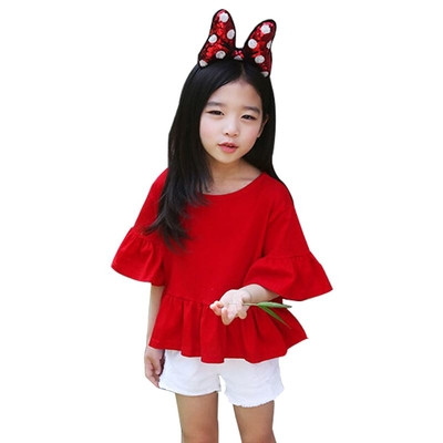 Μπλουζάκι T-shirt με 3/4 μανίκι φαρδιά μοτίβο σε κόκκινο χρώμα