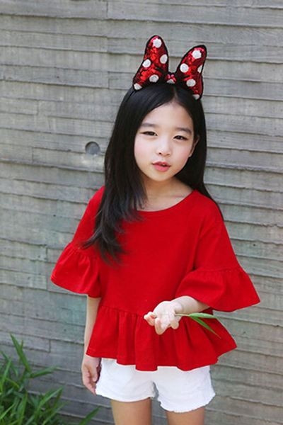 Μπλουζάκι T-shirt με 3/4 μανίκι φαρδιά μοτίβο σε κόκκινο χρώμα