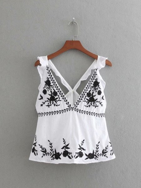 Γυναικείο αμάνικο με μοτίβο λουλουδιών και λαιμόκοψη σε σχήμα V