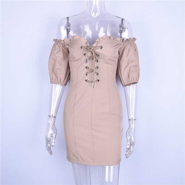 Κομψό γυναικέιο φόρεμα με V-neckline και κορδόνια