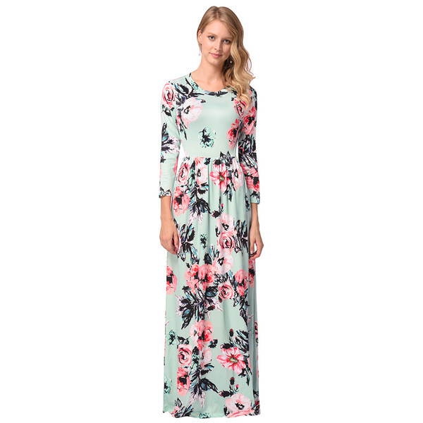 Γυναικείο φόρεμα γυναικείο με λουλούδια και μανίκια τύπου 7/8