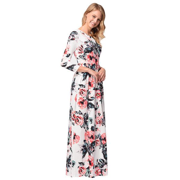 Γυναικείο φόρεμα γυναικείο με λουλούδια και μανίκια τύπου 7/8