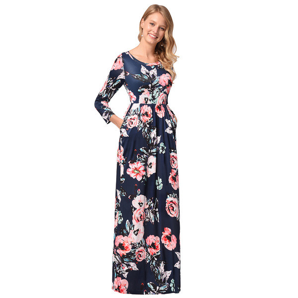 Γυναικείο φόρεμα γυναικείο με λουλούδια και μανίκια τύπου 7/8