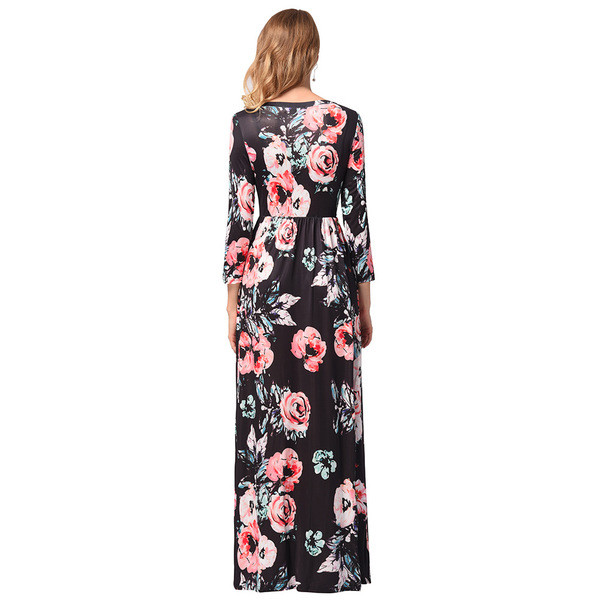 Γυναικείο φόρεμα γυναικείο με λουλούδια και μανίκια τύπου 7/8