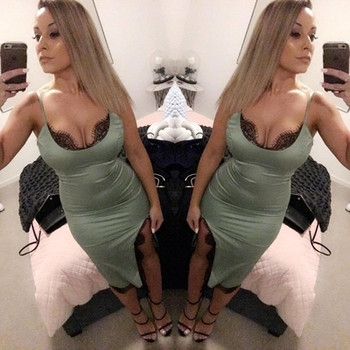 Σέξυ γυναικείο φόρεμα με δαντέλα σε σχήμα V