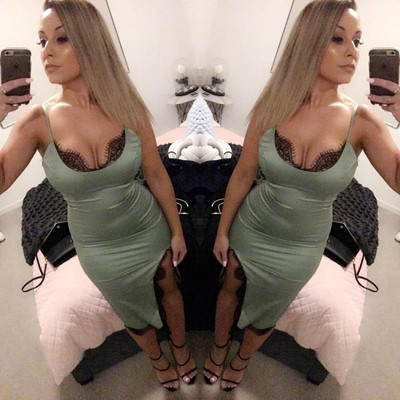 Σέξυ γυναικείο φόρεμα με δαντέλα σε σχήμα V