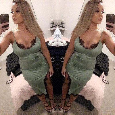 Σέξυ γυναικείο φόρεμα με δαντέλα σε σχήμα V