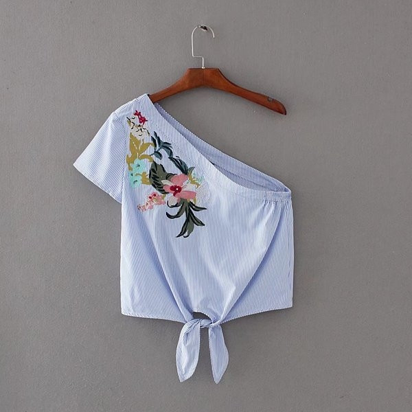 Bluza scurta de dama cu un singur umar si broderie