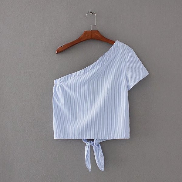 Bluza scurta de dama cu un singur umar si broderie