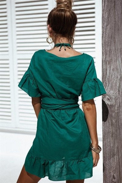 HIT Γυναικείο φόρεμα με ντεκολτέ σε σχήμα V με μανίκια λωτού με πράσινο χρώμα