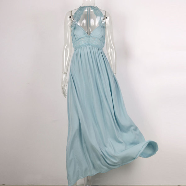 Καλοκαιρινό φόρεμα με δαντέλα στην πλάτη σε λευκό και μπλε χρώμα