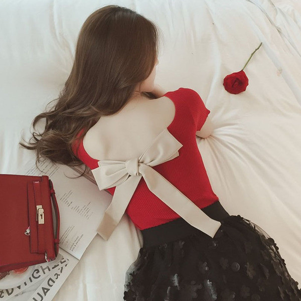 Γυναικεία μπλούζα με κορδέλα στην πλάτη σε διάφορα χρώματα