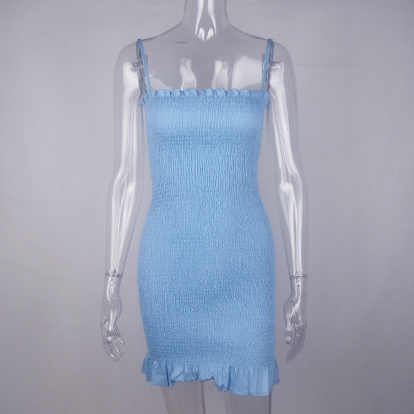 Лятна дамска къса рокля с тънки презрамки 