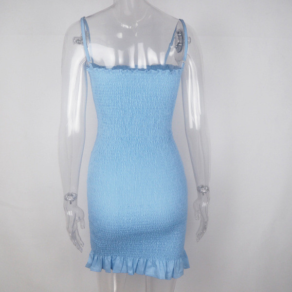 Лятна дамска къса рокля с тънки презрамки 