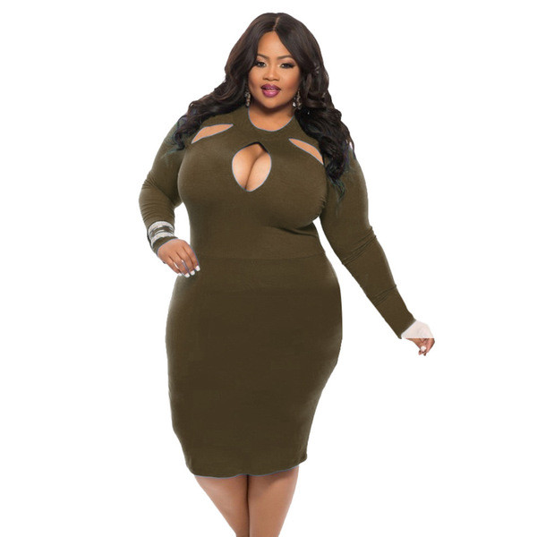 Γυναικείο φόρεμα ΜΑΧΙ μέγεθος με μακρύ μανίκι σε πέντε χρώματα