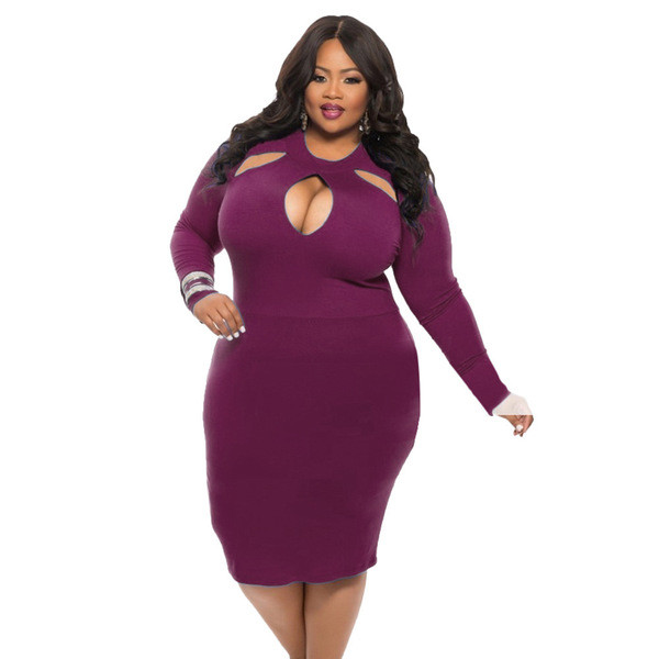 Γυναικείο φόρεμα ΜΑΧΙ μέγεθος με μακρύ μανίκι σε πέντε χρώματα