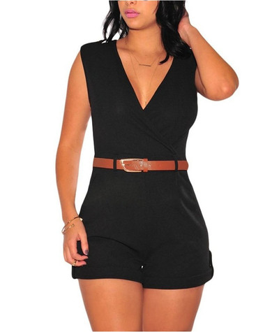 Γυναικεία ολόσωμη φόρμα με ντεκολτέ και ζώνη σε διάφορα χρώματα