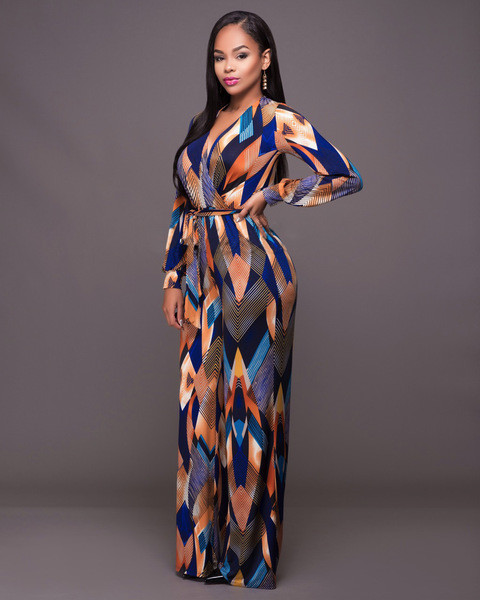 Γυναικεία μοντέρνα  ολόσωμη φόρμα με γεωμετρικά σχέδια και ζώνη