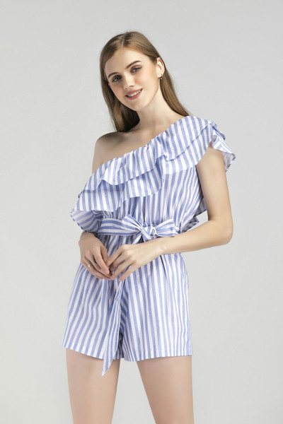 Γυναικείες φόρμες με έναν ώμο και ζώνη - ριγέ