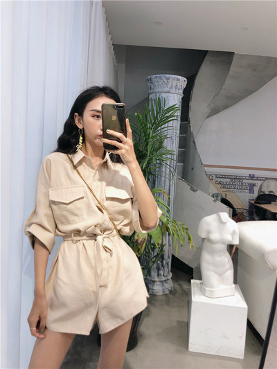 Γυναικεία ολόσωμι φόρμα με μανίκι 3/4 και ζώνη κατάλληλο για καθημερινή ζωή σε 2 χρώματα