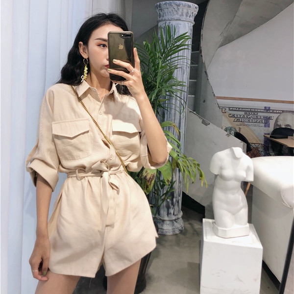 Γυναικεία ολόσωμι φόρμα με μανίκι 3/4 και ζώνη κατάλληλο για καθημερινή ζωή σε 2 χρώματα