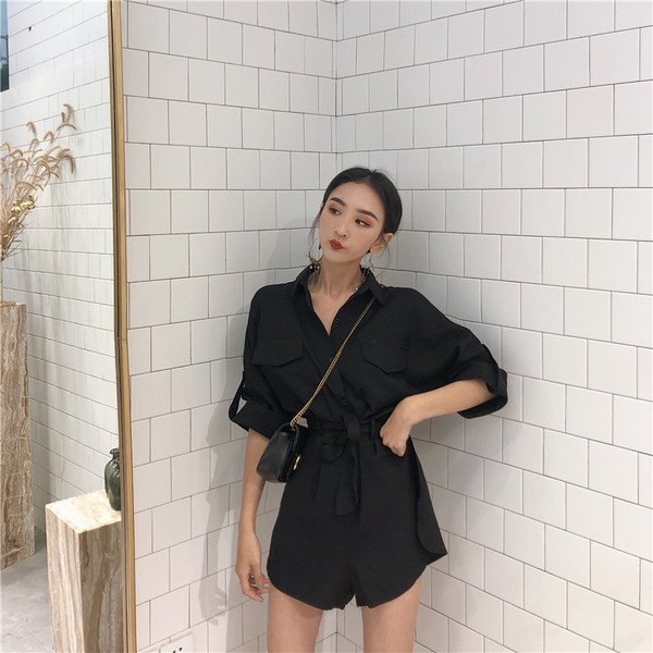 Γυναικεία ολόσωμι φόρμα με μανίκι 3/4 και ζώνη κατάλληλο για καθημερινή ζωή σε 2 χρώματα