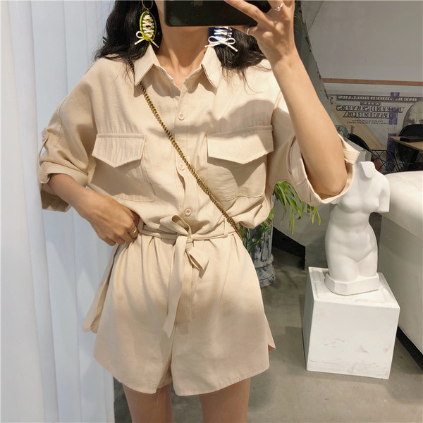 Γυναικεία ολόσωμι φόρμα με μανίκι 3/4 και ζώνη κατάλληλο για καθημερινή ζωή σε 2 χρώματα