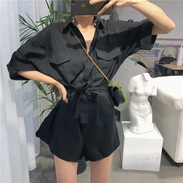 Γυναικεία ολόσωμι φόρμα με μανίκι 3/4 και ζώνη κατάλληλο για καθημερινή ζωή σε 2 χρώματα