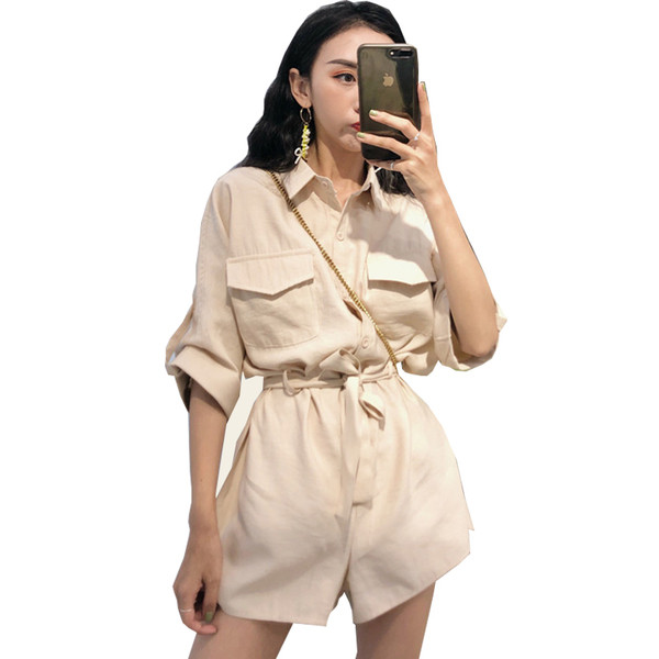 Γυναικεία ολόσωμι φόρμα με μανίκι 3/4 και ζώνη κατάλληλο για καθημερινή ζωή σε 2 χρώματα