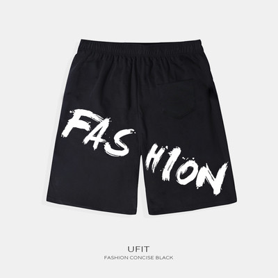 Μοντέρνα αντρικά σορτς σε μαύρο χρώμα με επιγραφή