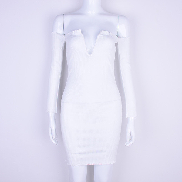 Sexy γυναικείο  φόρεμα με V-Neck σε μαύρο και άσπρο χρώμα