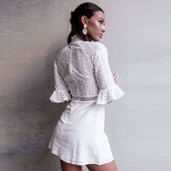 Γυναικείο φόρεμα με 3/4 μανίκια σε λευκό χρώμα