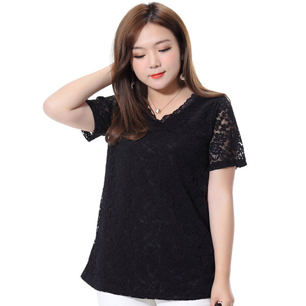 Tricou dama din dantela cu decolteu O in culoare inchisa - Marime maxi