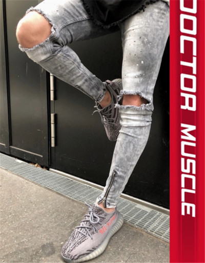 HIT Blugi moderni pentru bărbați cu motive rupte și fermoar în trei culori