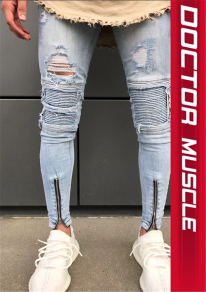 HIT Blugi moderni pentru bărbați cu motive rupte și fermoar în trei culori