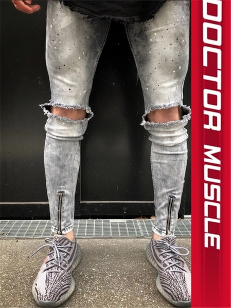 HIT Blugi moderni pentru bărbați cu motive rupte și fermoar în trei culori