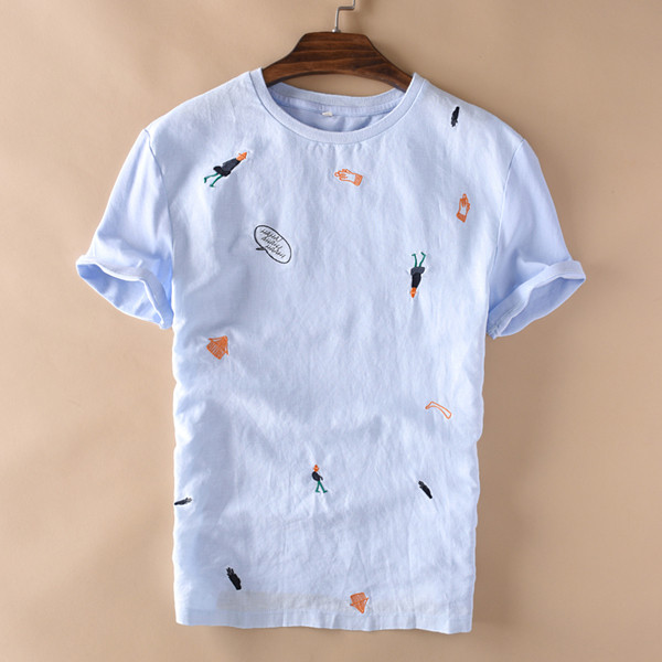 Мъжка тениска с бродерия и къс ръкав в няколко модела