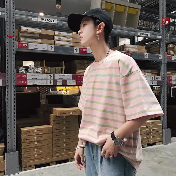 Széles modell férfi póló rövid ujjú - csíkos