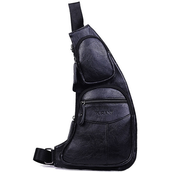 Μοντέρνα ανδρική τσάντα με εξωτερικές τσέπες σε μαύρο και καφέ χρώμα