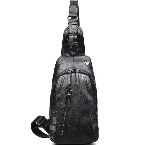 Ανδρική τσάντα σε μαύρο χρώμα με καμουφλάζ διακόσμηση σε δύο μοντέλα