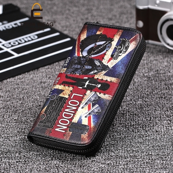 Portofel lung pentru bărbați, colorat, cu aplicații