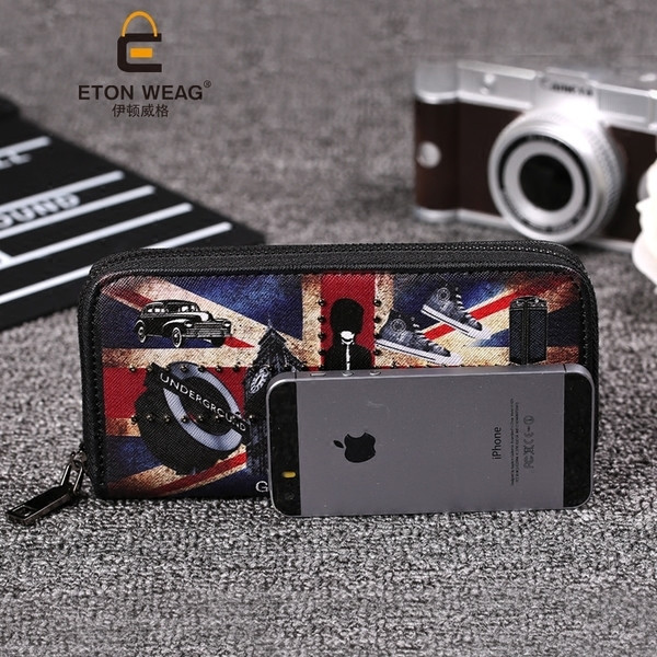 Portofel lung pentru bărbați, colorat, cu aplicații