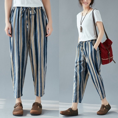 MAXI size women`s striped trousers