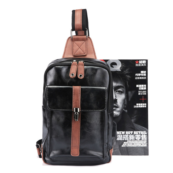 Μοντέρνα ανδρική τσάντα  σε μαύρο χρώμα με καφέ στοιχεία