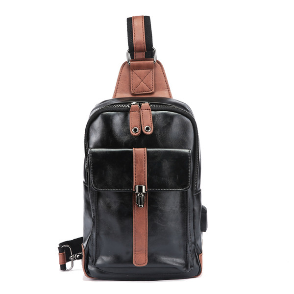 Μοντέρνα ανδρική τσάντα  σε μαύρο χρώμα με καφέ στοιχεία