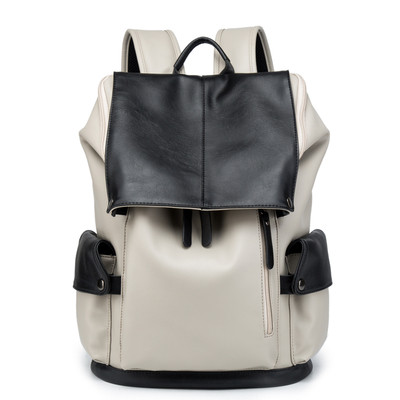 Ανδρικό δερμάτινο σακίδιο σε ανοιχτόχρωμο χρώμα με μαύρα στοιχεία