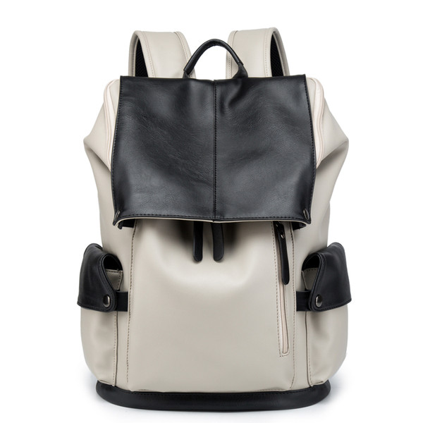 Ανδρικό δερμάτινο σακίδιο σε ανοιχτόχρωμο χρώμα με μαύρα στοιχεία