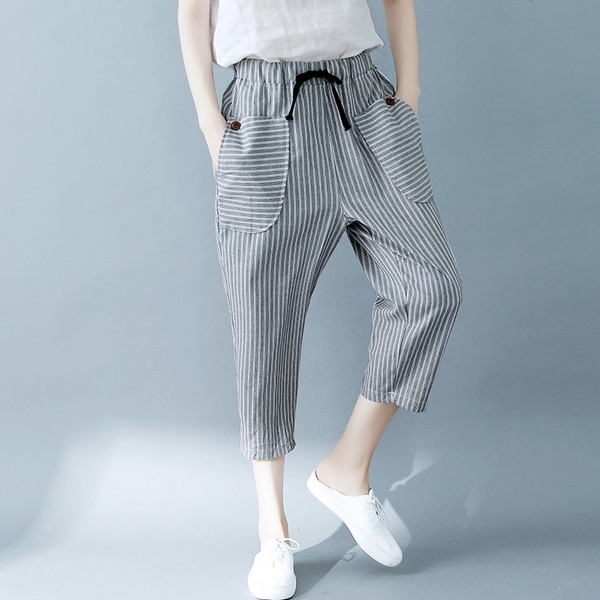 MAXI μεγέθη γυναικεία καθημερινά ριγέ παντελόνια σε δύο χρώματα